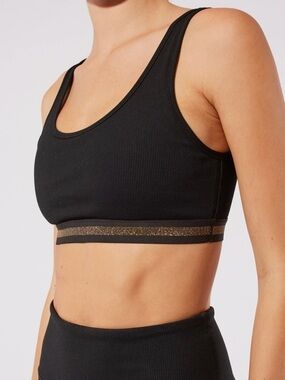 NWT SOLID & STRIPED ‘High Tide’ Ribbed Bra in “Blackout / Gold Foil” Size Small